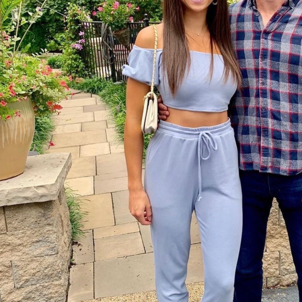 Blue Blush Off the shoulder crop top